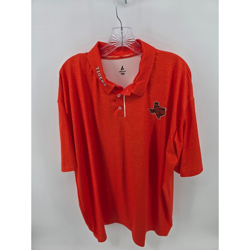BSN Sports Tigers Texas Polo Shirt Mens 3XL Orange Short Sleeve Performance Golf